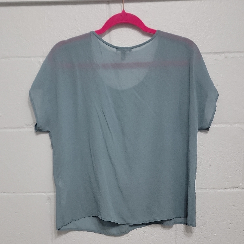Eileen Fisher 100% Silk Boxy Top | Light Blue Short Sleeve | M - Picture 11 of 16